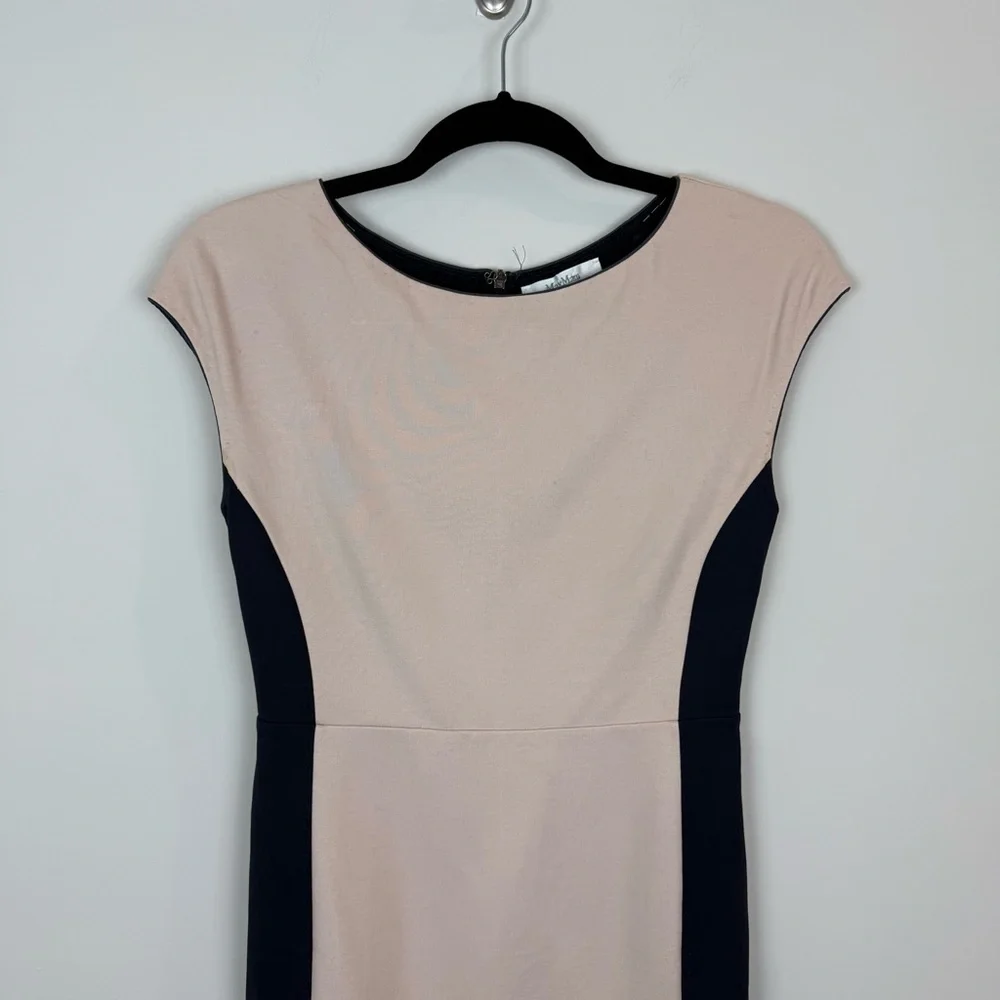 MaxMara Black Cream Colorblock Cap Sleeve Career Dress Sz 6